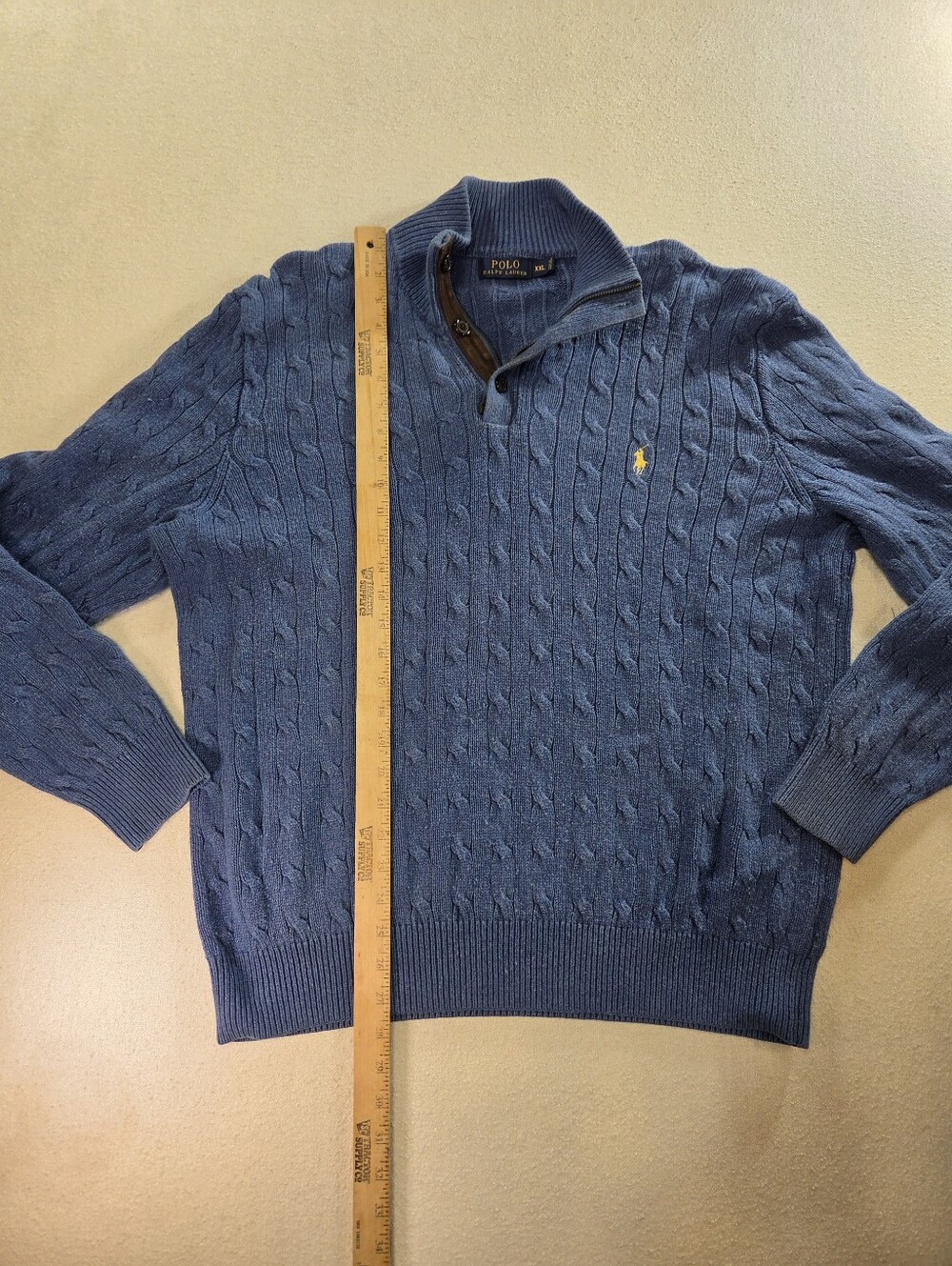 Polo Ralph Lauren XXL Blue Cable Knit 1/4 Zip Silk Sweater - Picture 5 of 7